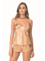 Morliva Gold Saten Babydoll Şort Takımı