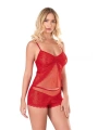 Morliva Kırmızı Jakarlı Babydoll Şort Takımı