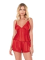 Morliva  Kırmızı Saten Babydoll Şort Takımı