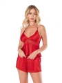 Morliva  Kırmızı Saten Babydoll Şort Takımı