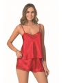Morliva Kırmızı Saten Babydoll Şort Takımı