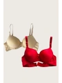 Morliva Kırmızı-Ten 2li Mikro Kumaş İçi Boş Balenli Günlük Desteksiz Sütyen