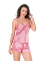Morliva Koyu Pembe Saten Babydoll Şort Takımı