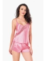 Morliva Koyu Pembe Saten Babydoll Şort Takımı