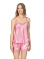 Morliva Koyu Pembe Saten Babydoll Şort Takım
