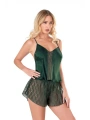 Morliva  Koyu Yeşil Saten Babydoll Şort Takımı