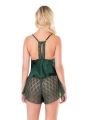 Morliva  Koyu Yeşil Saten Babydoll Şort Takımı