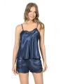 Morliva Lacivert Saten Babydoll Şort Takımı