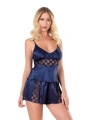 Morliva Lacivert Saten Babydoll Şort Takımı
