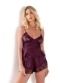 Morliva Mürdüm Saten Babydoll Şort Takımı