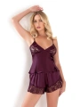 Morliva Mürdüm Saten Babydoll Şort Takımı