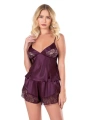 Morliva Mürdüm Saten Babydoll Şort Takımı