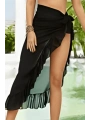 Morliva Özel Tasarım Mayo Üstü Süprem Tül Yanları Fırfırlı Siyah Pareo