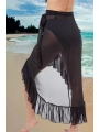 Morliva Özel Tasarım Mayo Üstü Süprem Tül Yanları Fırfırlı Siyah Pareo