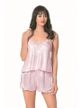 Morliva Pembe Saten Babydoll Şort Takımı