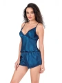 Morliva  Petrol Mavi Saten Babydoll Şort Takımı
