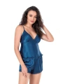 Morliva  Petrol Mavi Saten Babydoll Şort Takımı