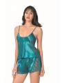Morliva Petrol Saten Babydoll Şort Takımı