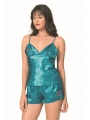 Morliva  Petrol Saten Babydoll Şort Takımı