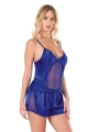Morliva Saks Saten Babydoll Şort Takımı