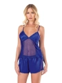 Morliva Saks Saten Babydoll Şort Takımı