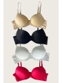 Morliva  Siyah-Beyaz-Kırmızı-Ten 4lü İçi Boş Micro Balenli Günlük Tek Desteksiz Sütyen