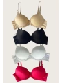 Morliva  Siyah-Beyaz-Kırmızı-Ten 4lü İçi Boş Micro Balenli Günlük Tek Desteksiz Sütyen