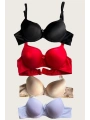 Morliva  Siyah-Beyaz-Kırmızı-Ten 4lü İçi Boş Micro Balenli Günlük Tek Desteksiz Sütyen