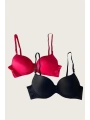 Morliva Siyah-Kırmızı 2li Mikro Kumaş İçi Boş Balenli Günlük Desteksiz Sütyen