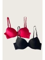 Morliva Siyah-Kırmızı 2li Mikro Kumaş İçi Boş Balenli Günlük Desteksiz Sütyen