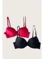 Morliva Siyah-Kırmızı 2li Mikro Kumaş İçi Boş Balenli Günlük Desteksiz Sütyen