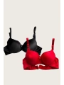 Morliva Siyah-Kırmızı 2li Mikro Kumaş İçi Boş Balenli Günlük Desteksiz Sütyen