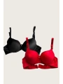 Morliva Siyah-Kırmızı 2li Mikro Kumaş İçi Boş Balenli Günlük Desteksiz Sütyen