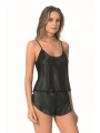 Morliva Siyah Saten Babydoll Şort Takımı
