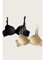 Morliva  Ten-Siyah 2li Mikro Kumaş İçi Boş Balenli Günlük Desteksiz Sütyen