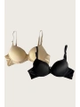 Morliva  Ten-Siyah 2li Mikro Kumaş İçi Boş Balenli Günlük Desteksiz Sütyen