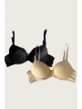 Morliva  Ten-Siyah 2li Mikro Kumaş İçi Boş Balenli Günlük Desteksiz Sütyen