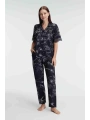 Morliva  Yarım Kollu V Yaka Kadın Viskon Çiçek Desenli Yazlık Dokuma Dantel Detaylı Pijama Takımı
