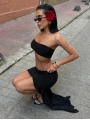 ASİMETRİK ETEK CROP TAKIM SİYAH