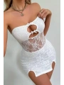 Beyaz Dantel İşlemeli Göğüs Dekolteli Seksi 5081