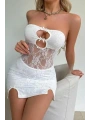 Beyaz Dantel İşlemeli Göğüs Dekolteli Seksi 5081