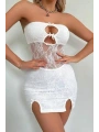 Beyaz Dantel İşlemeli Göğüs Dekolteli Seksi 5081