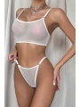 Beyaz Transparan Tül Bralet Tanga İç Giyim Takımı TM1388