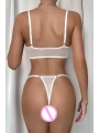 Beyaz Transparan Tül Bralet Tanga İç Giyim Takımı TM1388