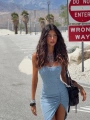 CARYA YIRTMAÇLI GLOPLU MİDİ BOY KOT ELBİSE AÇIK MAVİ