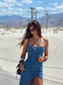 CARYA YIRTMAÇLI GLOPLU MİDİ BOY KOT ELBİSE KOYU MAVİ