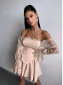CORSET DANTEL DETAY ELBİSE BEJ