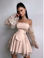 CORSET DANTEL DETAY ELBİSE BEJ