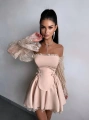 CORSET DANTEL DETAY ELBİSE BEJ