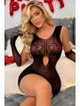 Eldivenli Siyah Mini Elbise File Vücut Çorabı TM1394